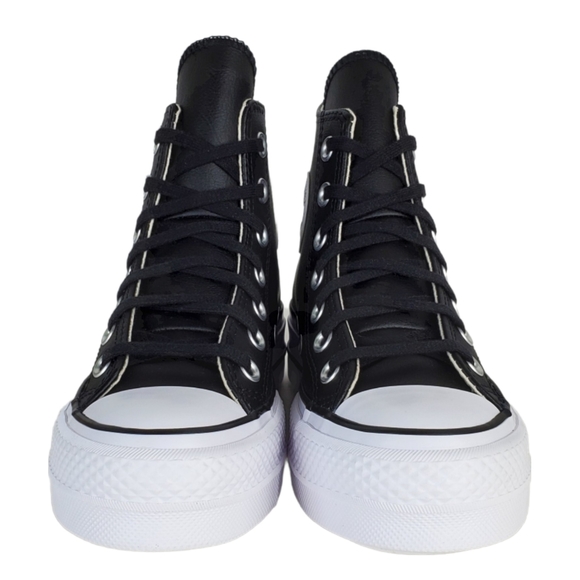 New Converse chuck taylor lift black leather lace up platform high top sneakers - Picture 9 of 16
